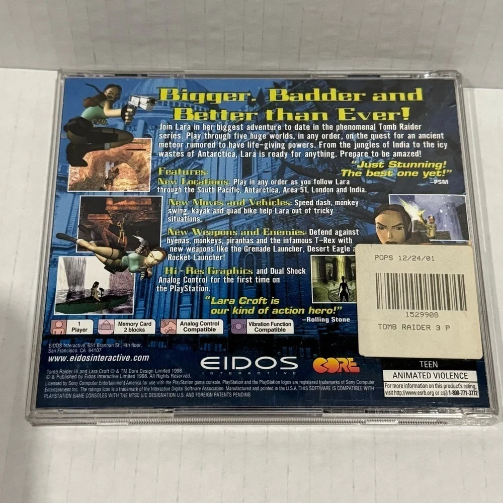 Tomb Raider III PlayStation PS1 Complete Tested Working 1998